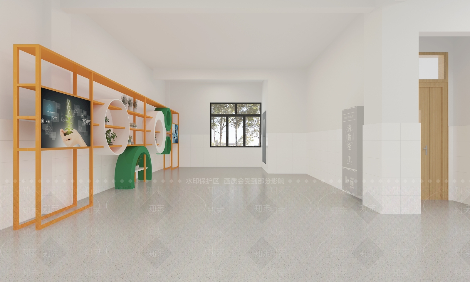 现代校园生物实验室长廊3D模型下载【ID:1115340130】