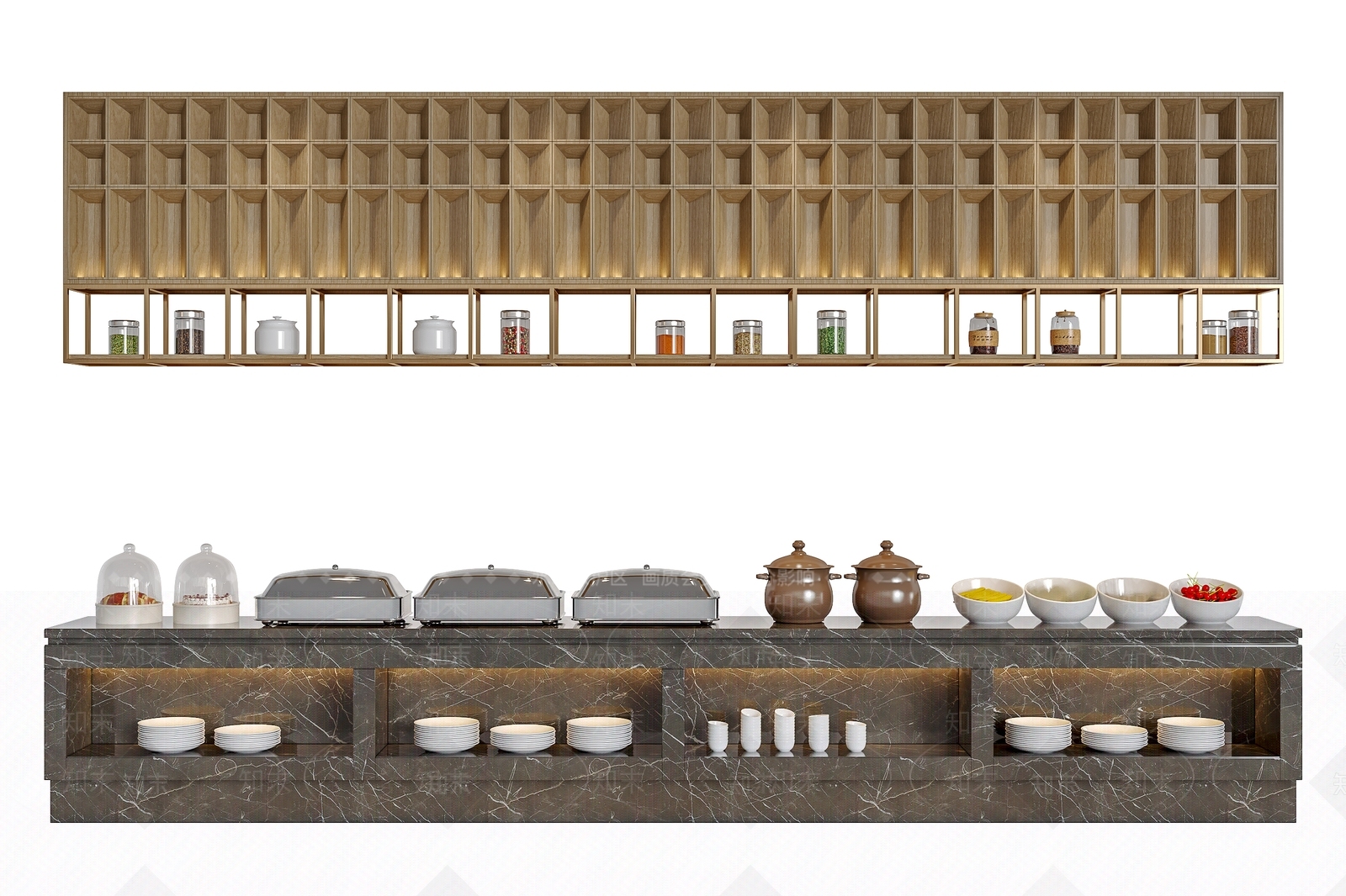 现代自助取餐台3D模型下载【ID:1115352539】