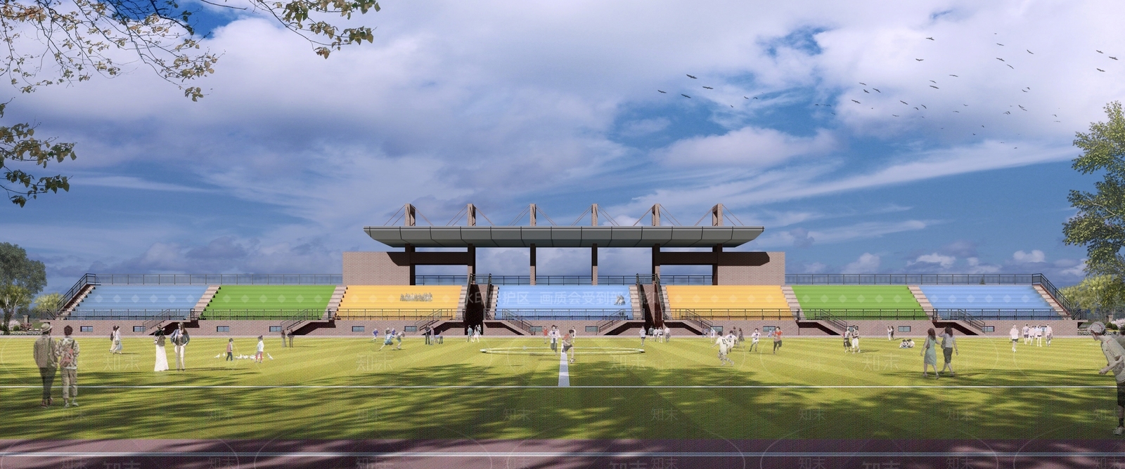 现代学校操场主席台SU模型下载【ID:1115309754】
