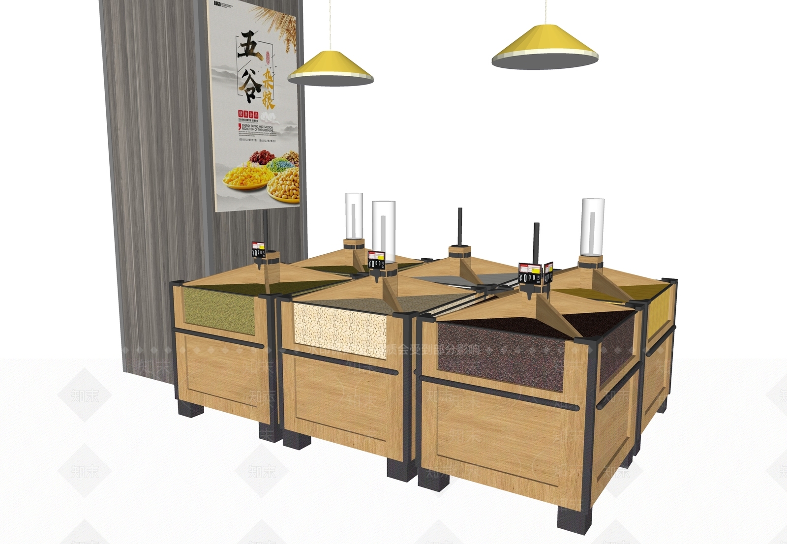 现代超市便利店杂粮货架促销堆SU模型下载【ID:1115316238】