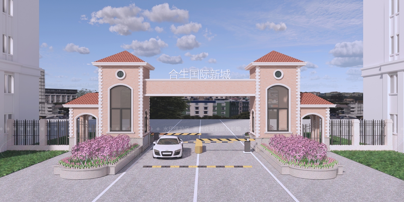 欧式风格小区岗亭入口大门SU模型下载【ID:1115389836】