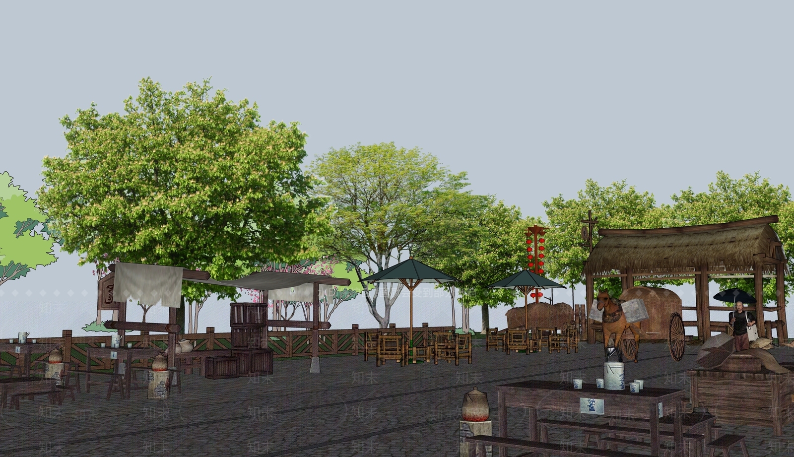 中式休息驿站SU模型下载【ID:1115320523】