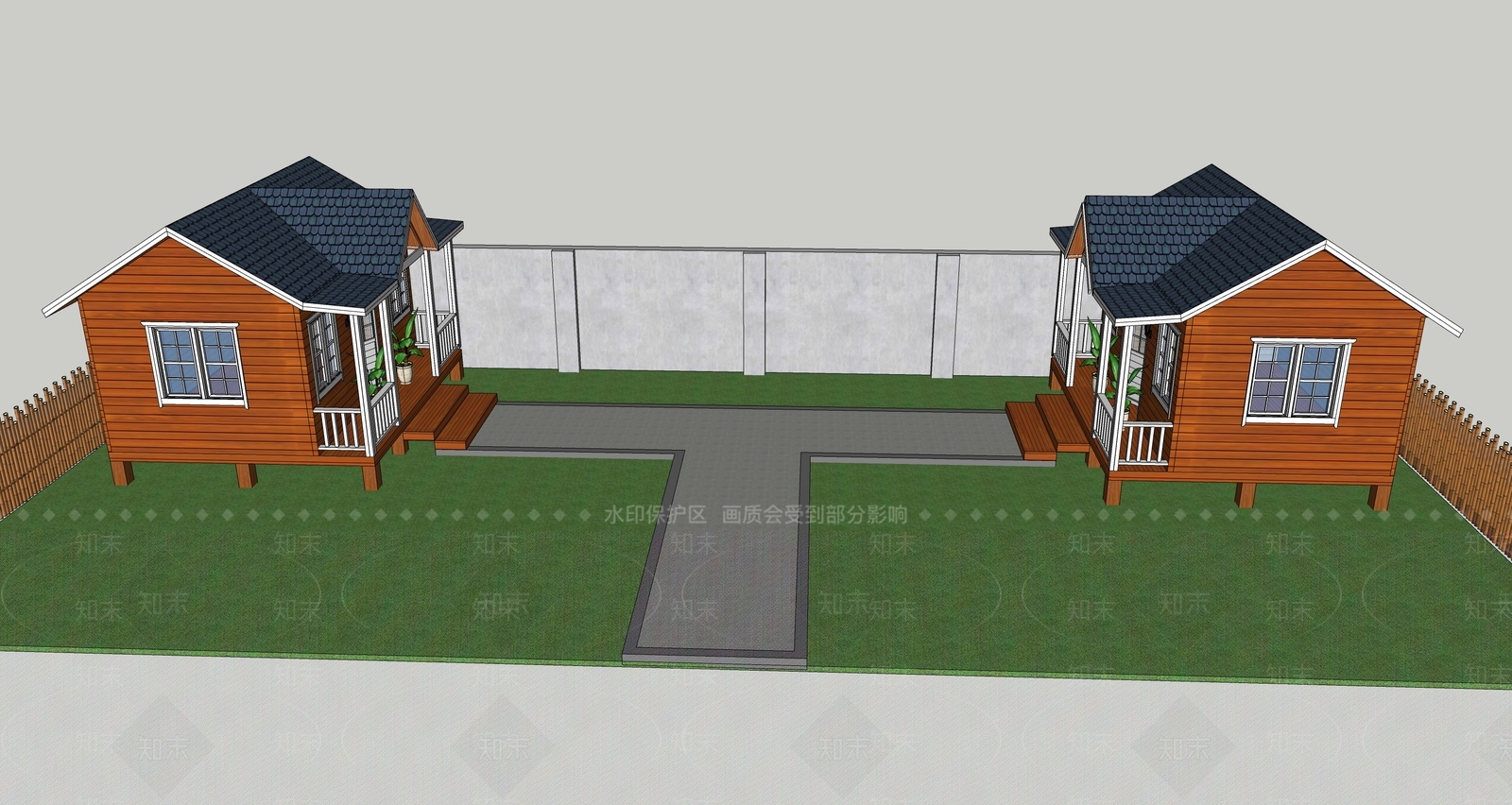 美式防腐木小木屋SU模型下载【ID:1115324006】