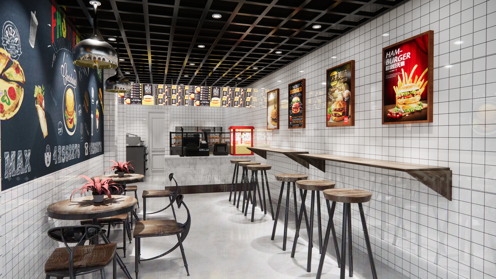 现代汉堡店SU模型下载【ID:1115332022】