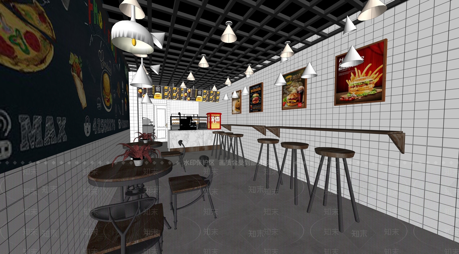 现代汉堡店SU模型下载【ID:1115332022】