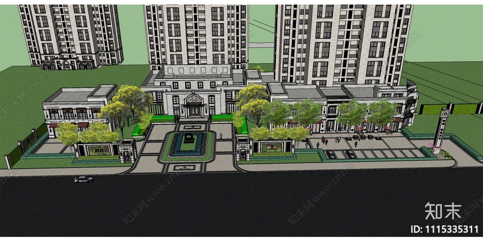 欧式商业示范区景观SU模型下载【ID:1115335311】