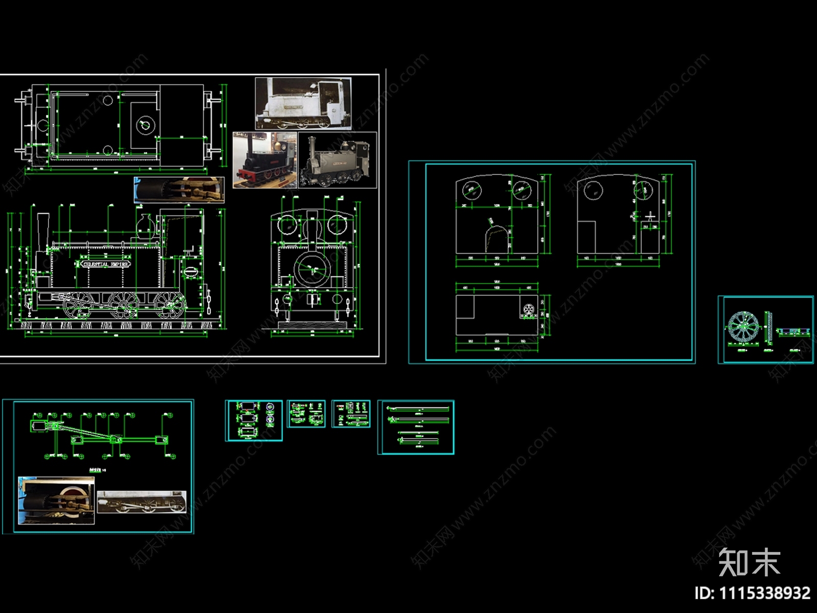 天朝号蒸汽火车复原cad施工图下载【ID:1115338932】