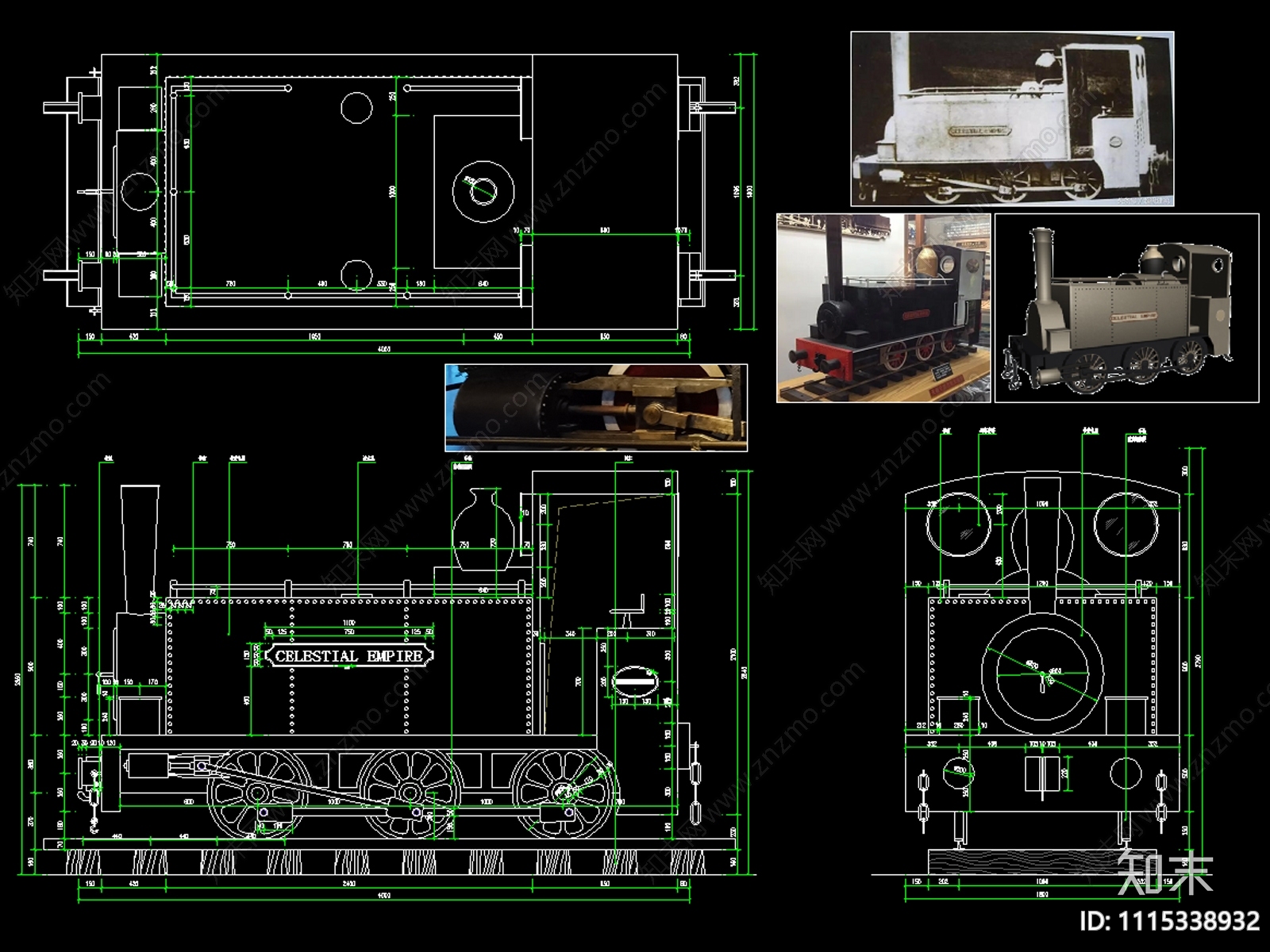 天朝号蒸汽火车复原cad施工图下载【ID:1115338932】
