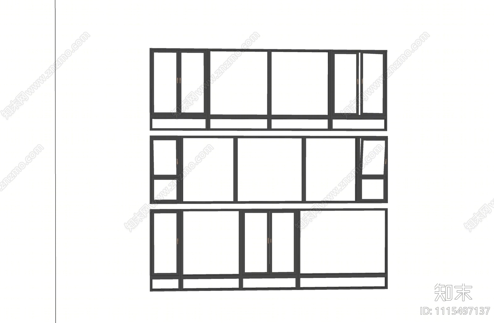 现代窗户组合SU模型下载【ID:1115497137】