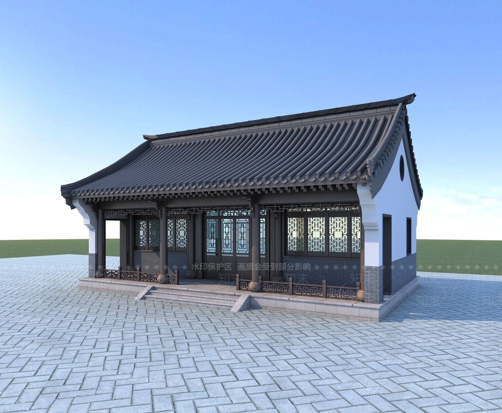 中式单体建筑3D模型下载【ID:1115350756】