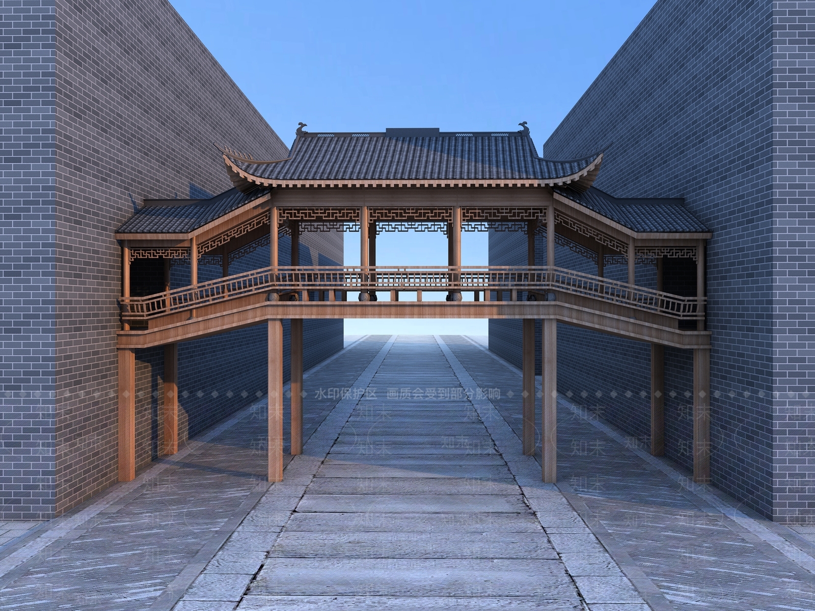 中式连廊3D模型下载【ID:1115352928】