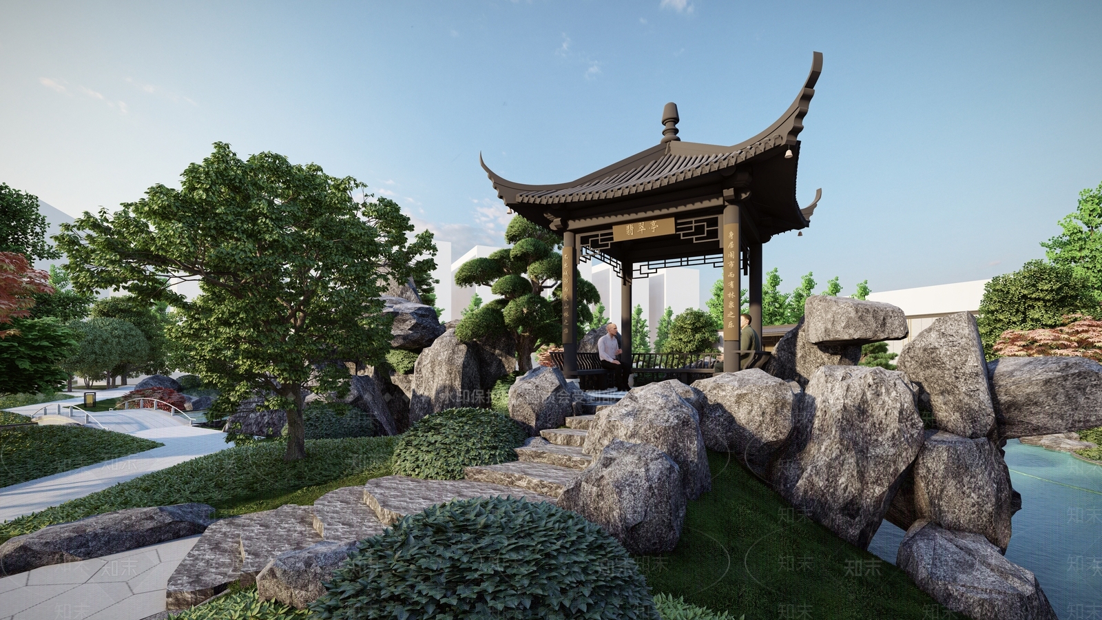 新中式社区公园景观SU模型下载【ID:1116602670】