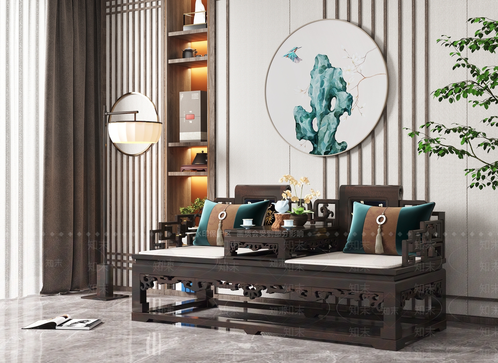 新中式罗汉床3D模型下载【ID:1115356219】