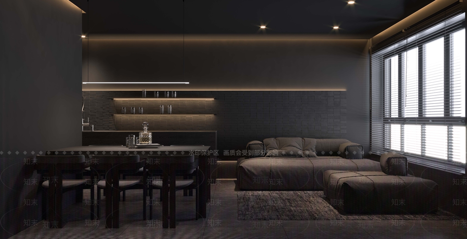 现代暗色系单身公寓3D模型下载【ID:1115378997】