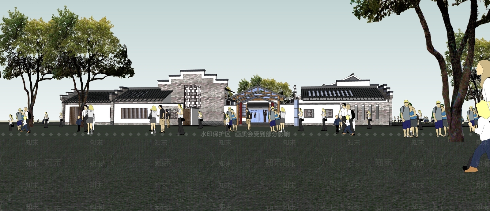 中式徽派商业建筑SU模型下载【ID:1115368164】
