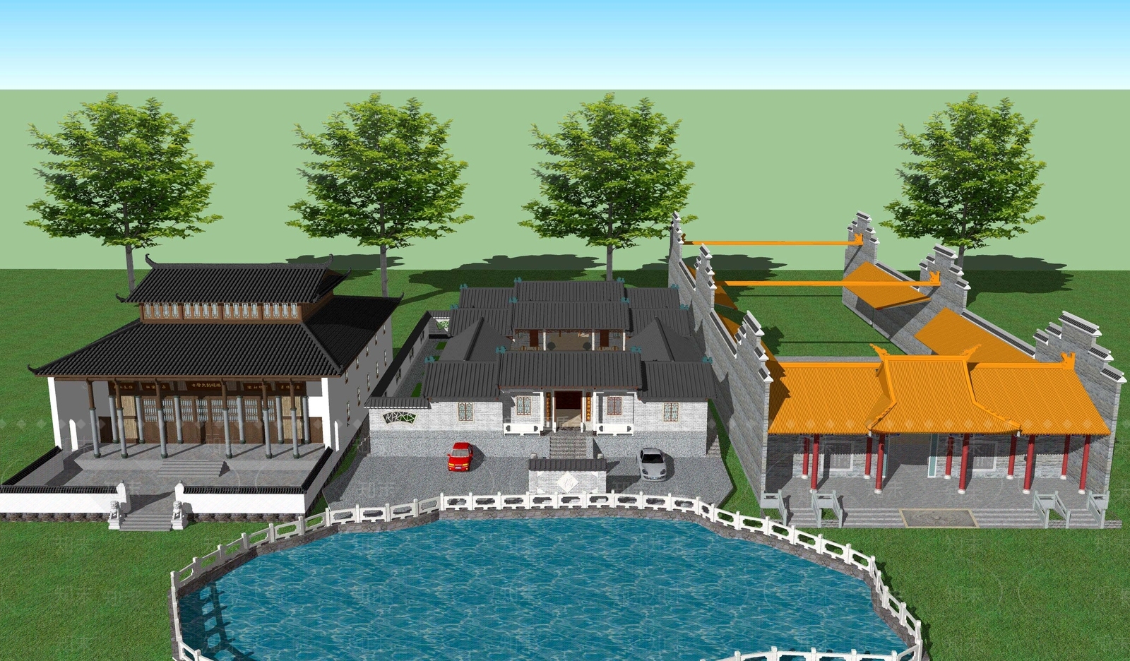新中式寺庙建筑SU模型下载【ID:1114719206】