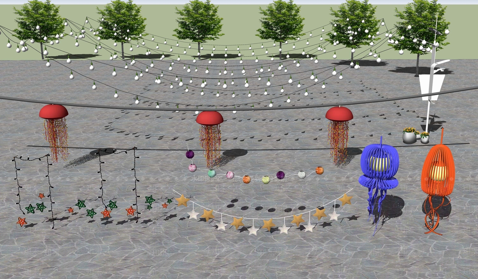 现代商业街广场公园户外创意景观灯SU模型下载【ID:1114726390】