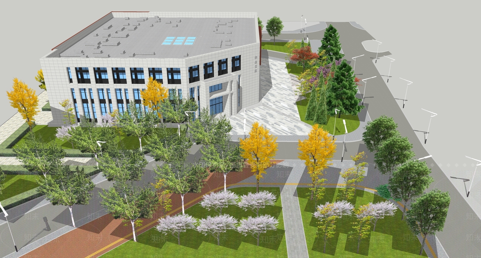 现代校园食堂建筑SU模型下载【ID:1115372237】