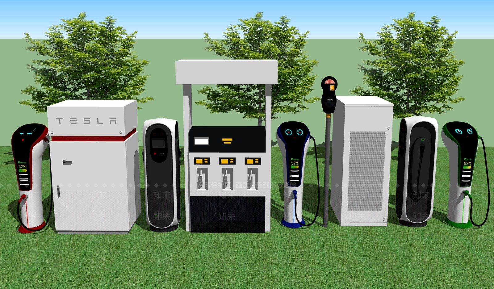 现代新能源汽车充电桩SU模型下载【ID:1114727957】