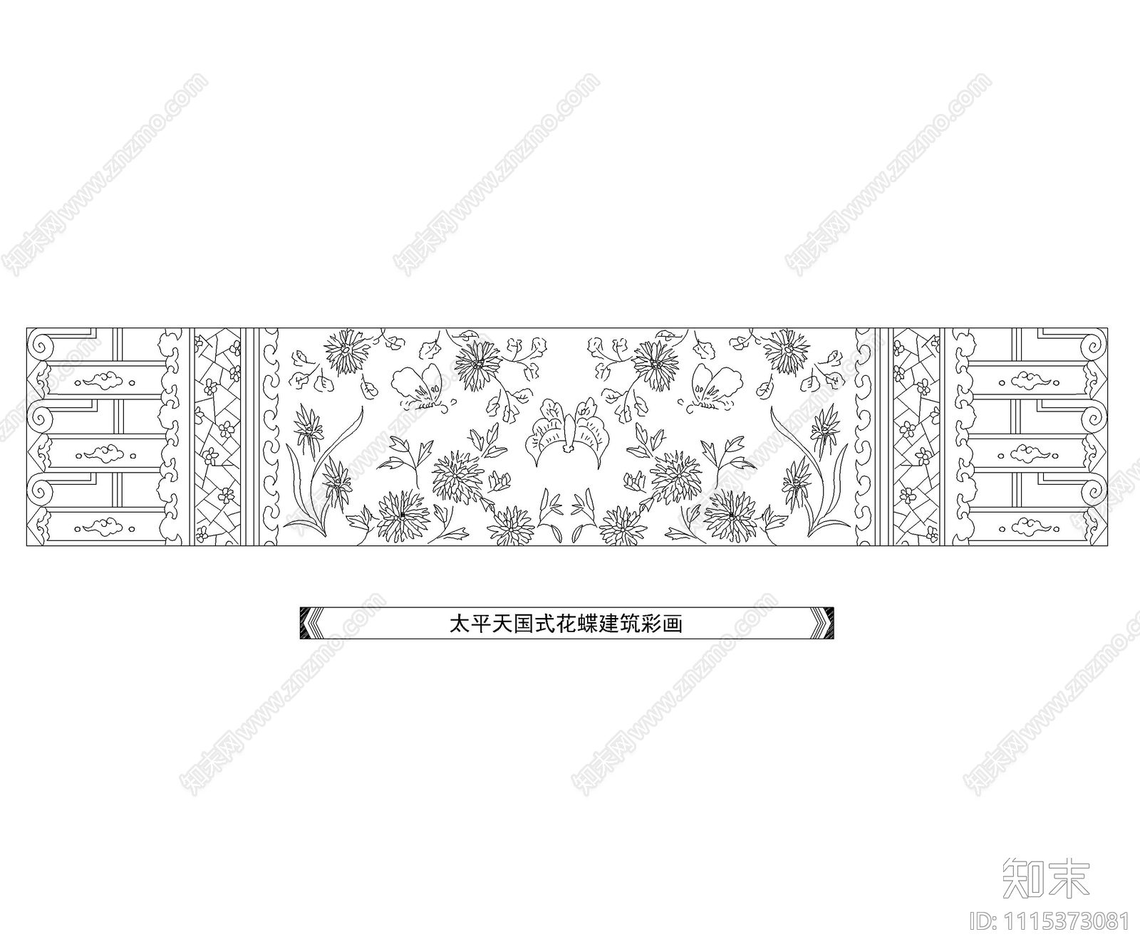 中式彩画图块太平天国式建筑彩画施工图下载【ID:1115373081】