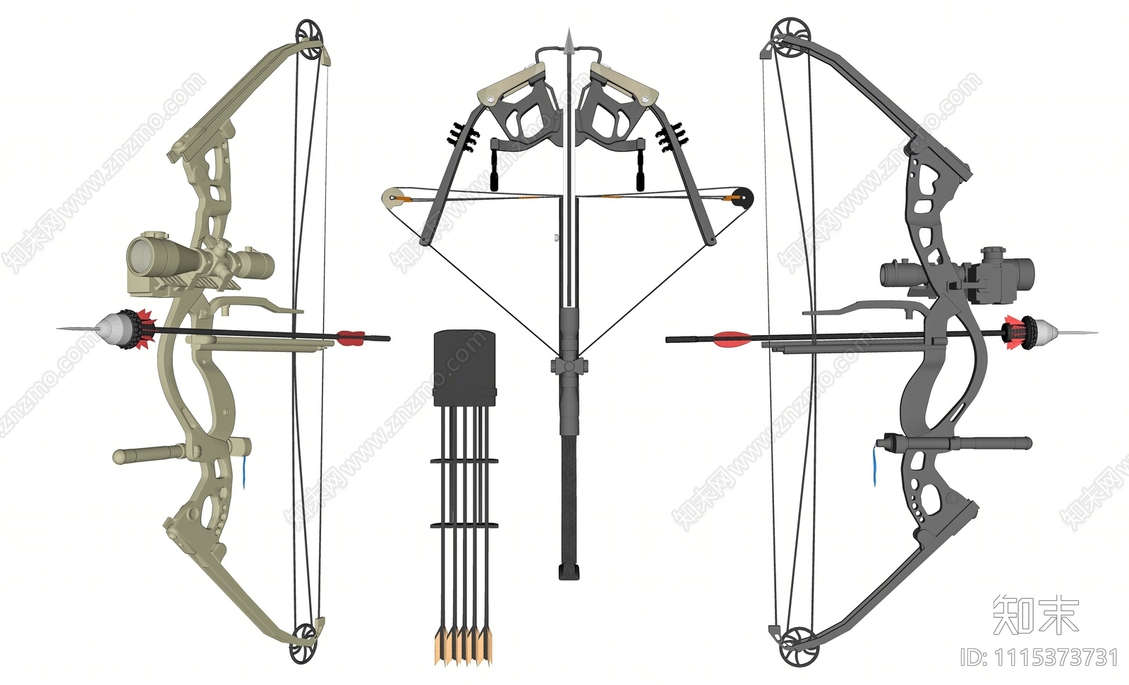 现代弓箭弓弩组合SU模型下载【ID:1115373731】