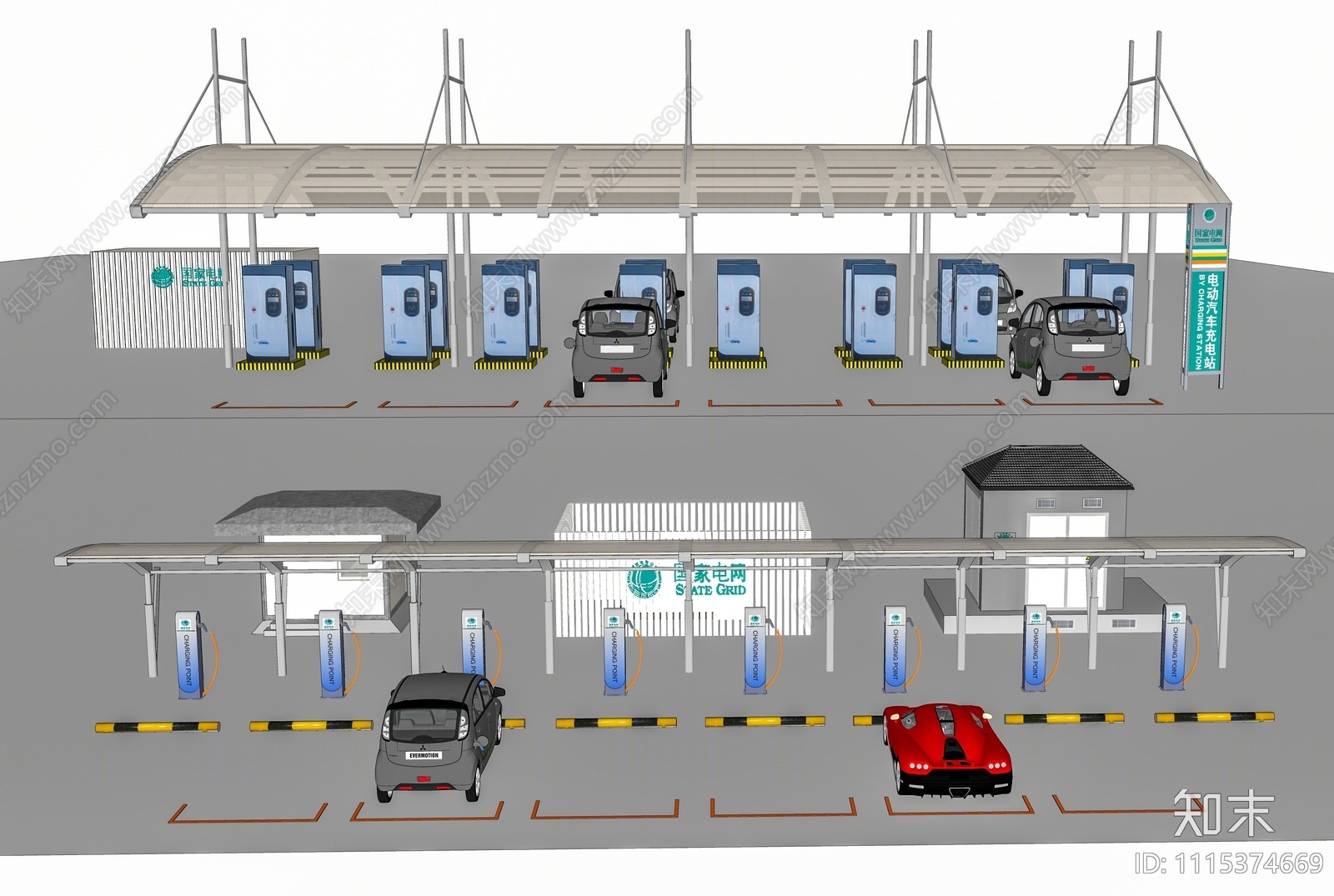 现代汽车充电站SU模型下载【ID:1115374669】