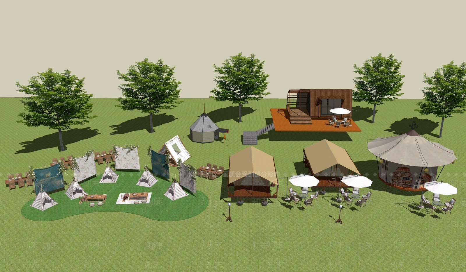 现代景观帐篷SU模型下载【ID:1114733256】