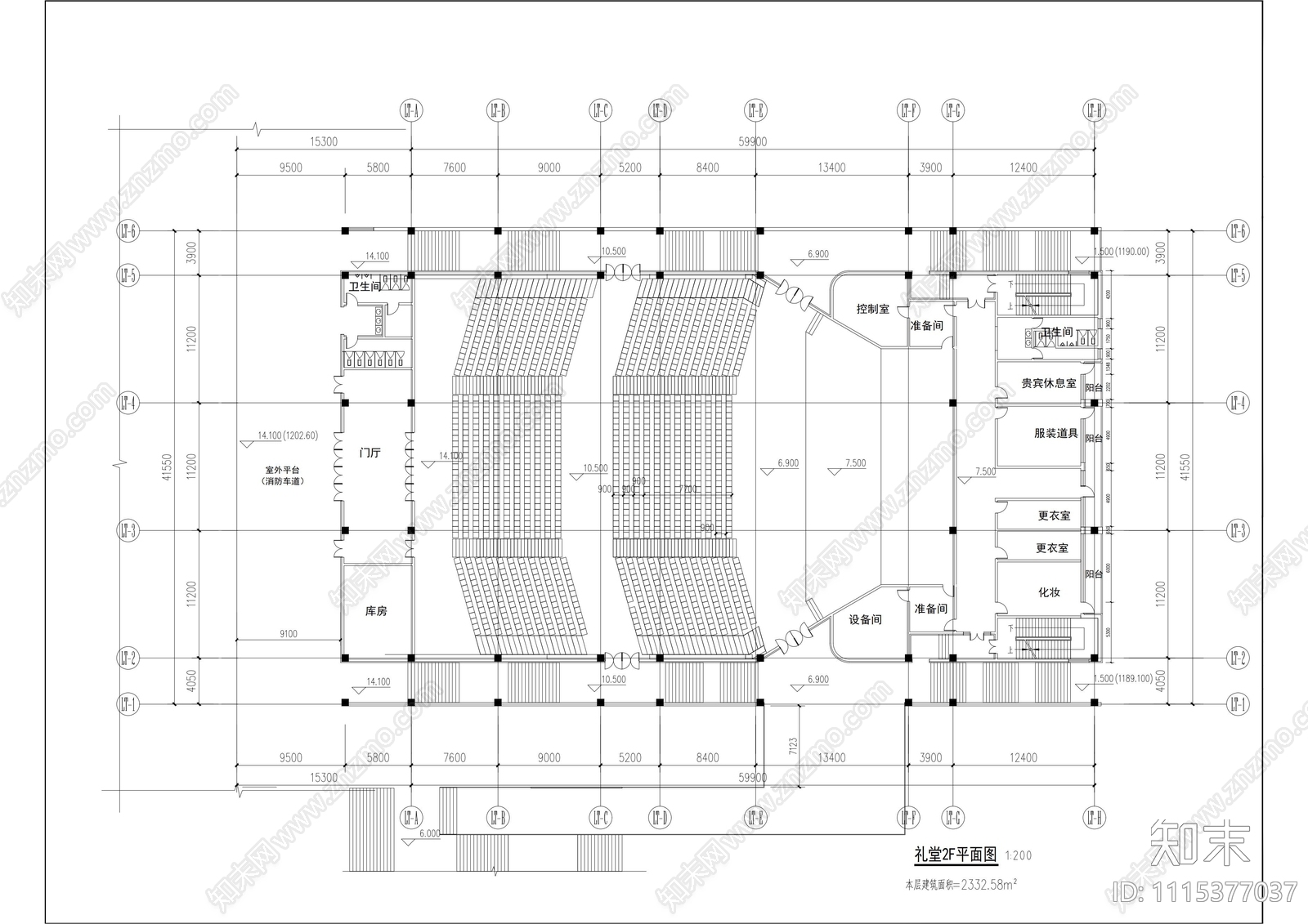 礼堂平立剖面图施工图施工图下载【ID:1115377037】