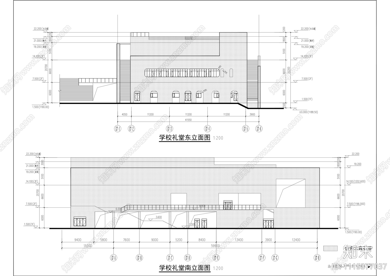 礼堂平立剖面图施工图施工图下载【ID:1115377037】