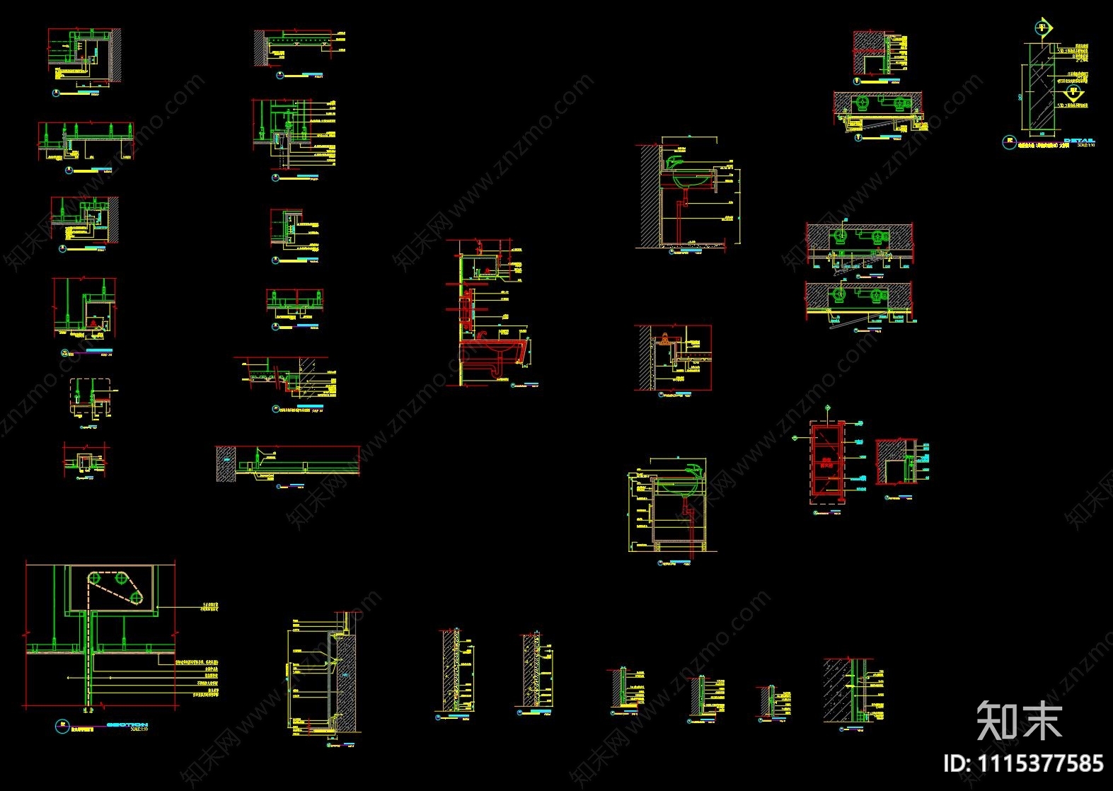 通用地面墙面天花节点施工图cad施工图下载【ID:1115377585】