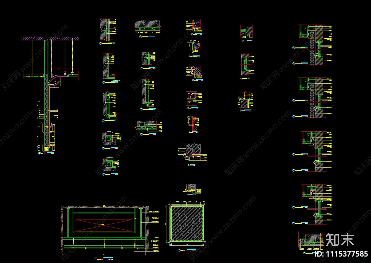 通用地面墙面天花节点施工图cad施工图下载【ID:1115377585】