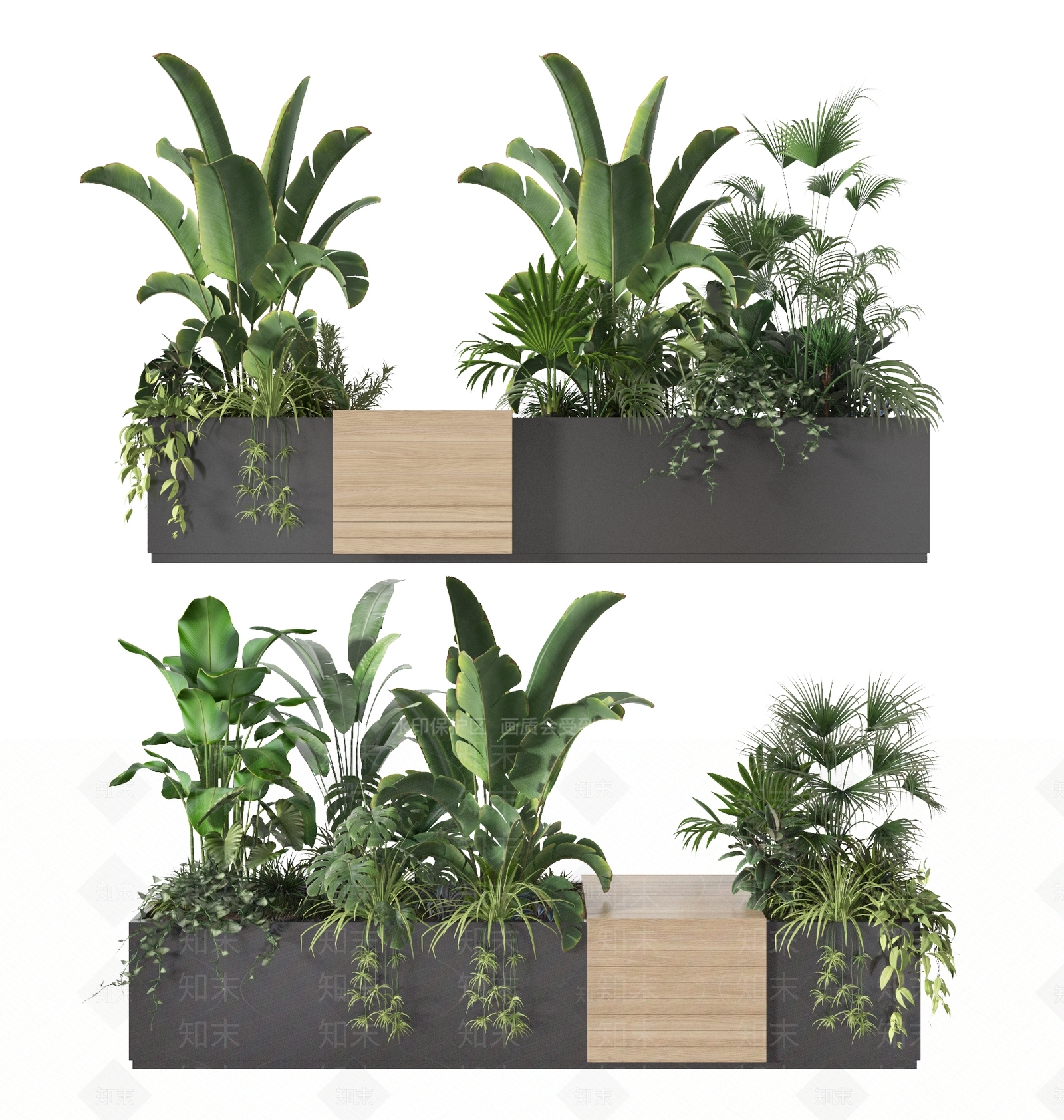 现代植物堆3D模型下载【ID:1115379587】