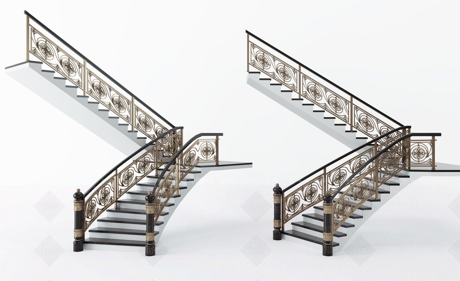 现代铁艺扶手楼梯3D模型下载【ID:1115379378】