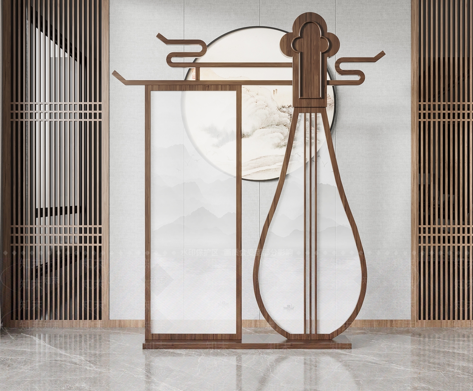 中式琵琶造型屏风3D模型下载【ID:1115380269】