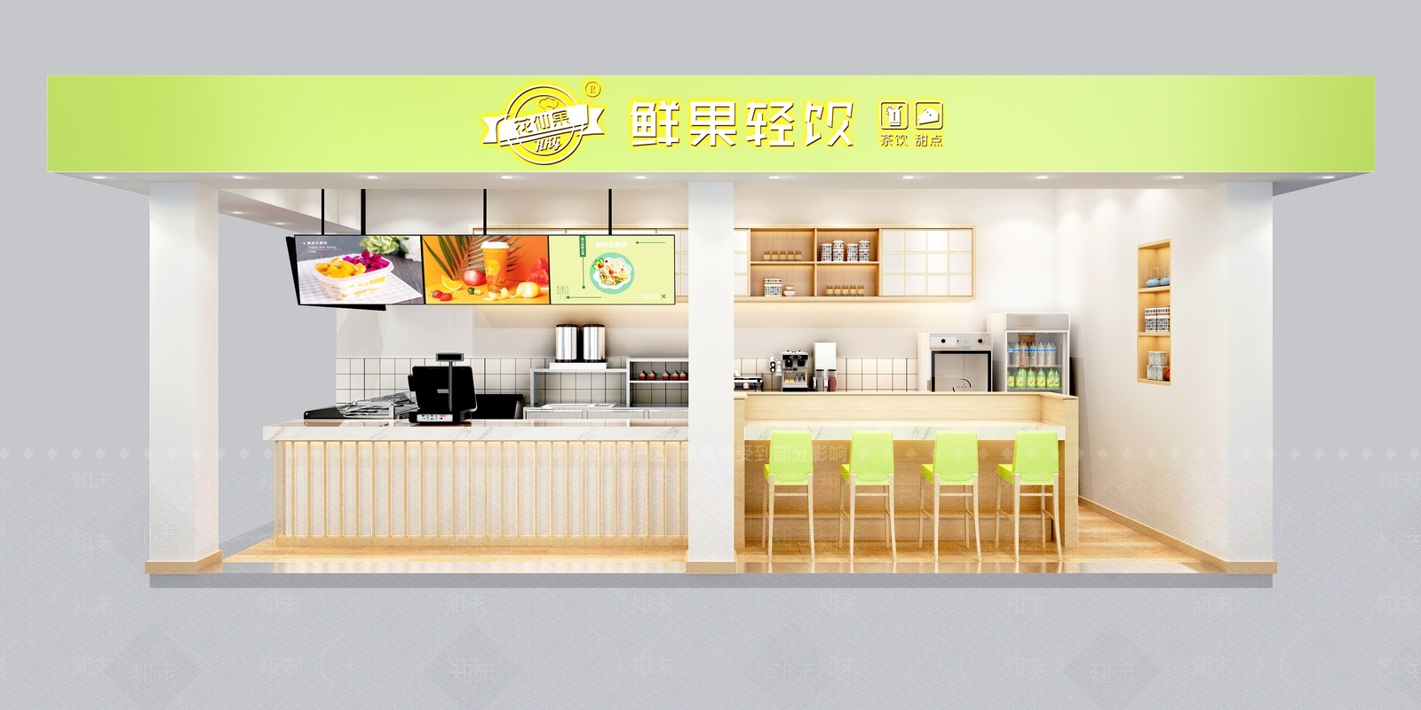 现代小清新奶茶店3D模型下载【ID:1115382976】