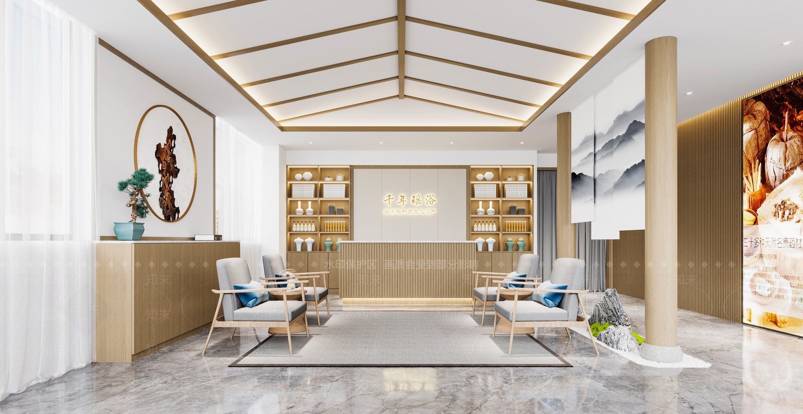 新中式足浴店3D模型下载【ID:1115387940】