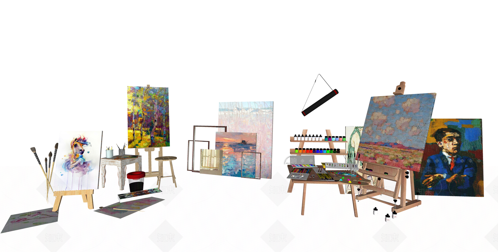 现代美术画具SU模型下载【ID:1115415912】