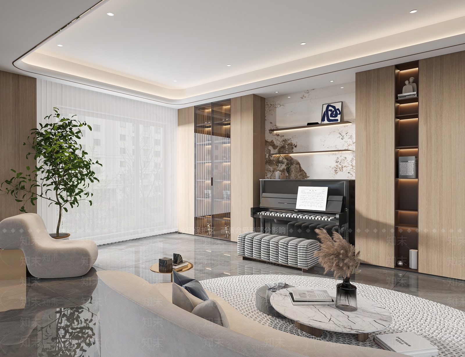 现代钢琴房3D模型下载【ID:1115419542】