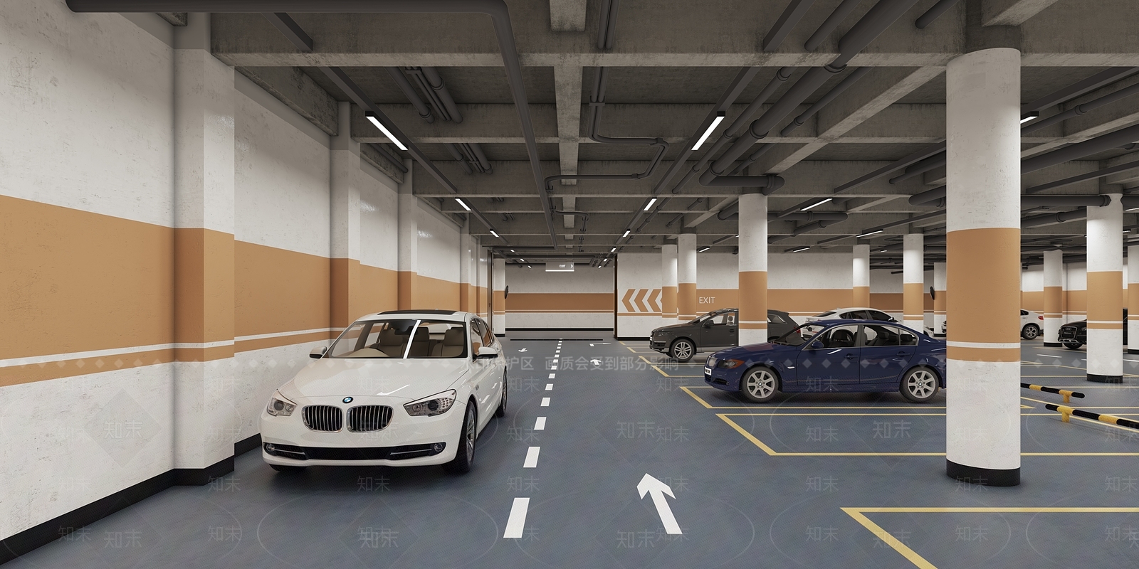 现代地下停车场3D模型下载【ID:1115425005】