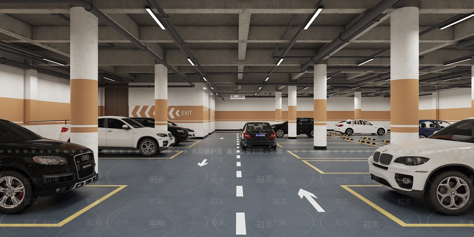 现代地下停车场3D模型下载【ID:1115425005】