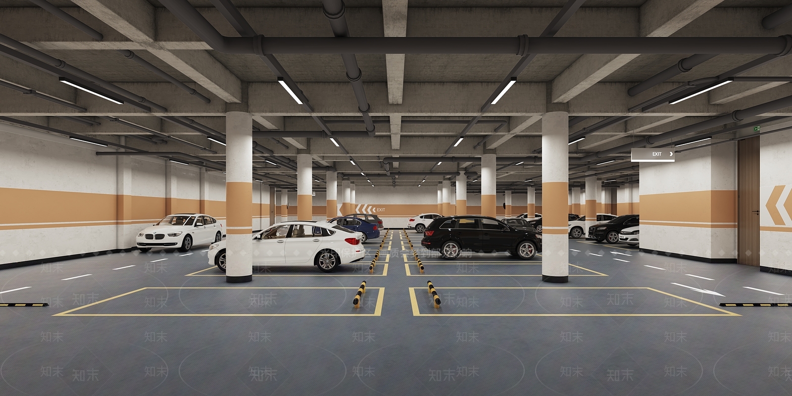 现代地下停车场3D模型下载【ID:1115425005】