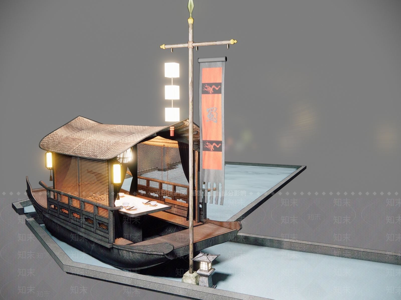 新中式船上餐厅SU模型下载【ID:1115448511】