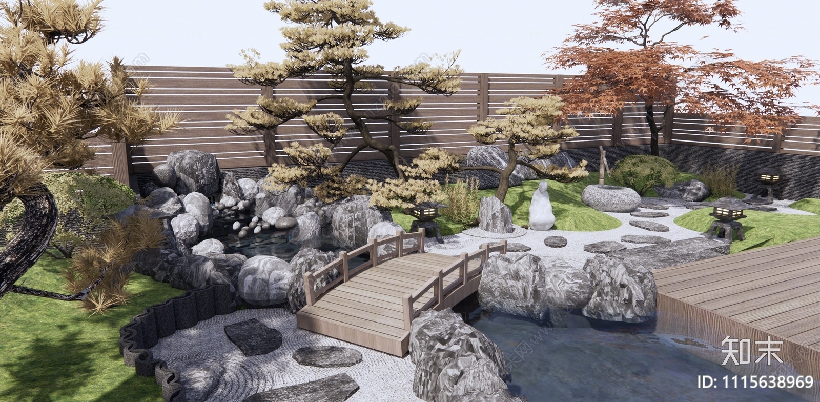 日式枯山水庭院花园SU模型下载【ID:1115638969】