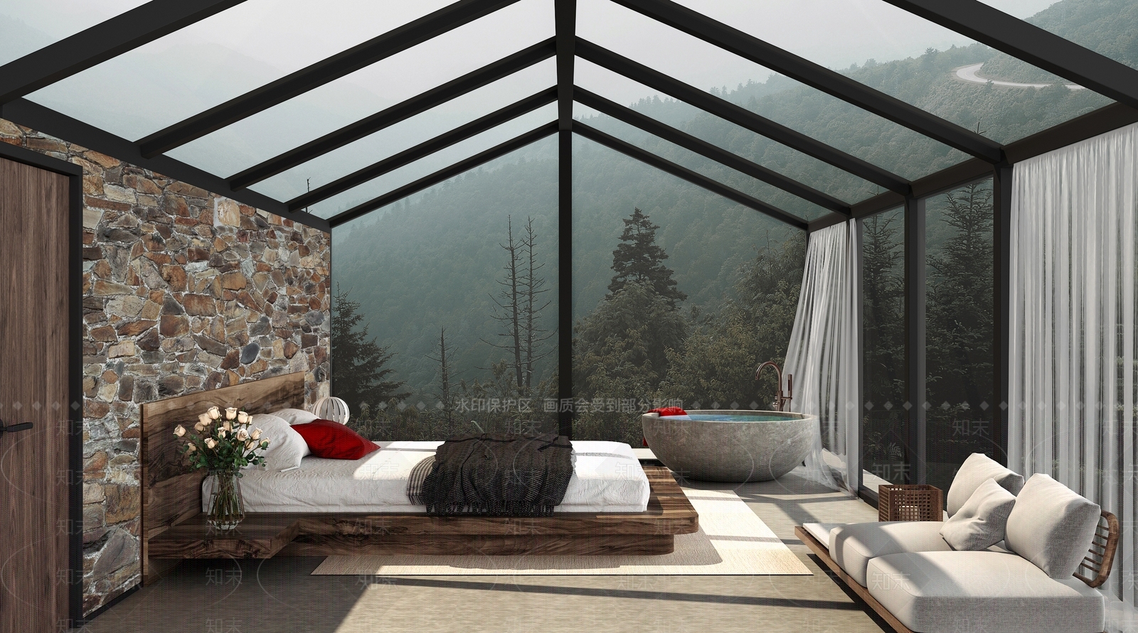 现代名宿阳光房卧室3D模型下载【ID:1115455343】