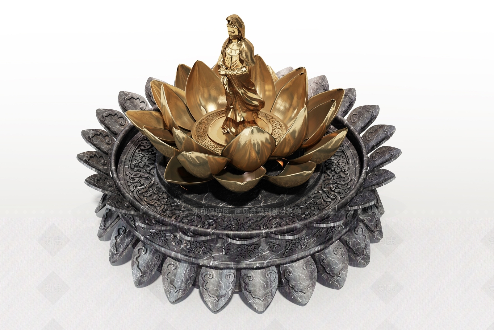 中式观音莲花雕塑摆件SU模型下载【ID:1115456616】