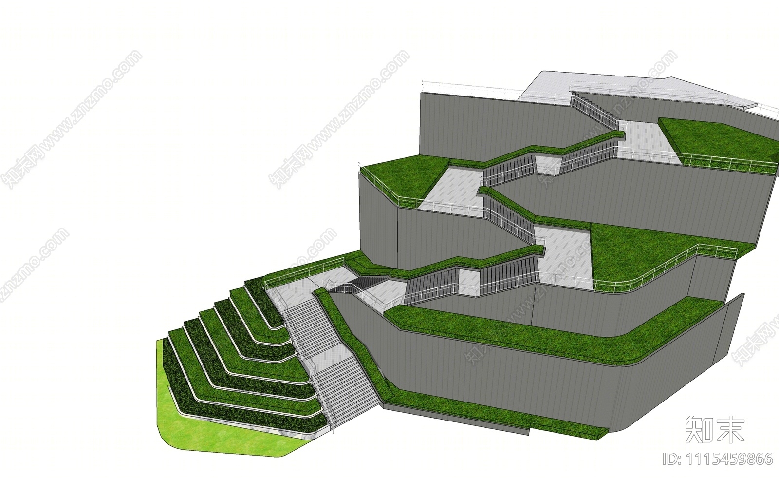 现代台阶景观SU模型下载【ID:1115459866】