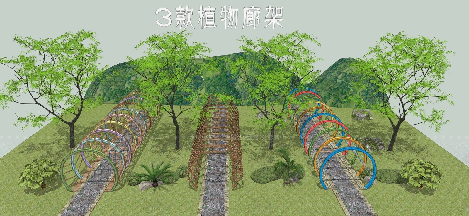 现代植物攀爬廊架SU模型下载【ID:1115461753】