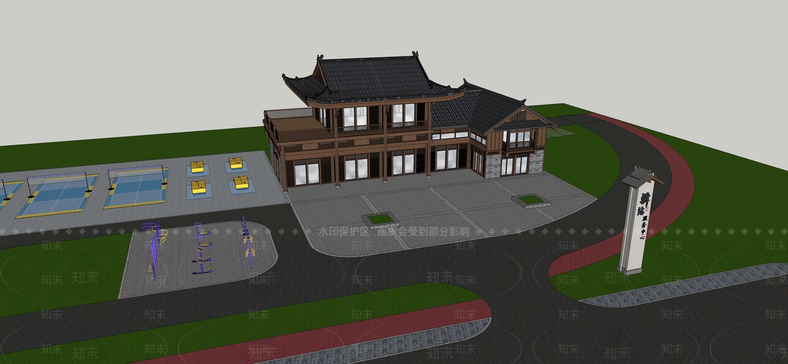 中式城市驿站SU模型下载【ID:1115465209】