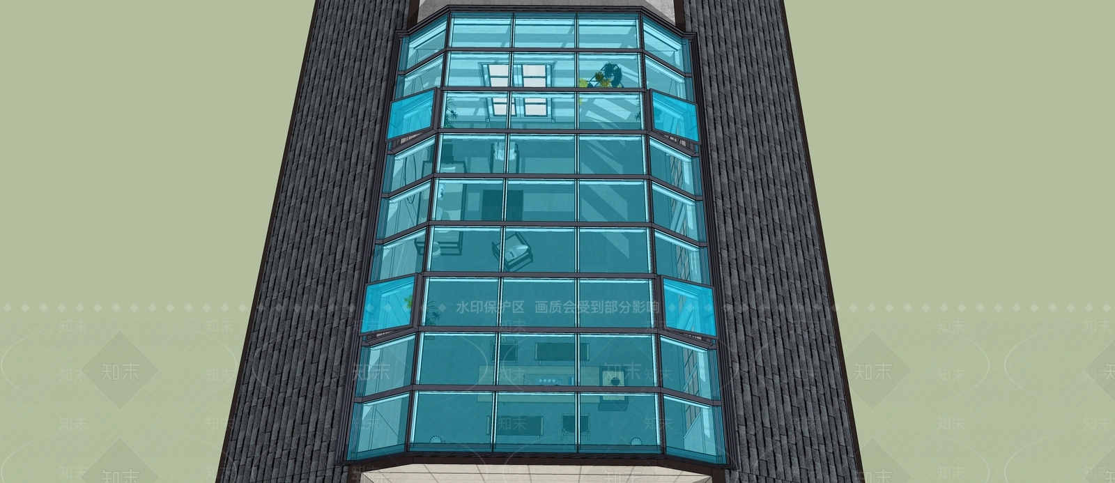 现代四坡顶阳光房SU模型下载【ID:1116135823】