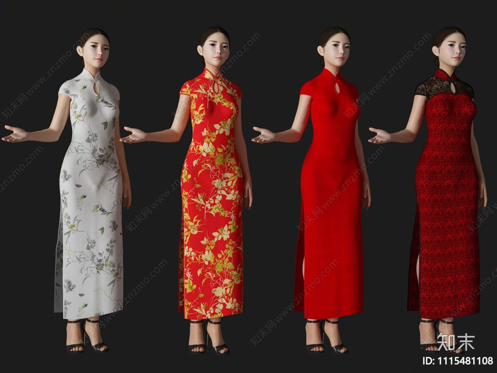 现代旗袍美女人物3D模型下载【ID:1115481108】